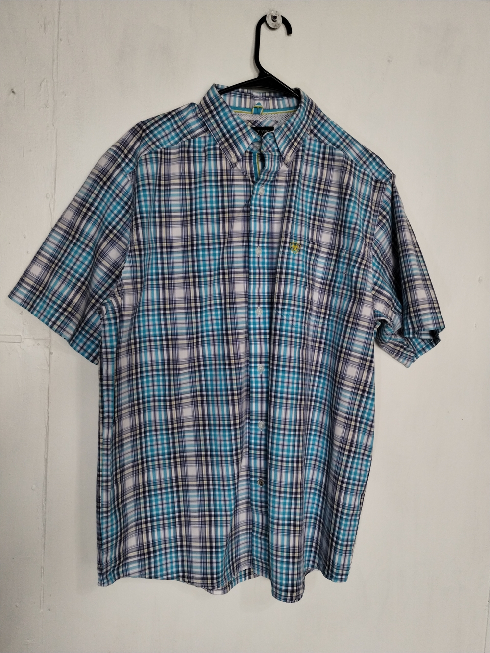 Ariat Short-Sleeve Blue and White Plaid Button-Down Shirt